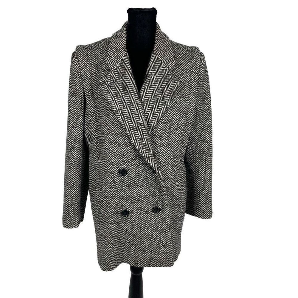 Vintage Jennifer Moore 100% Wool Herringbone Tweed Overcoat - Women’s 6P